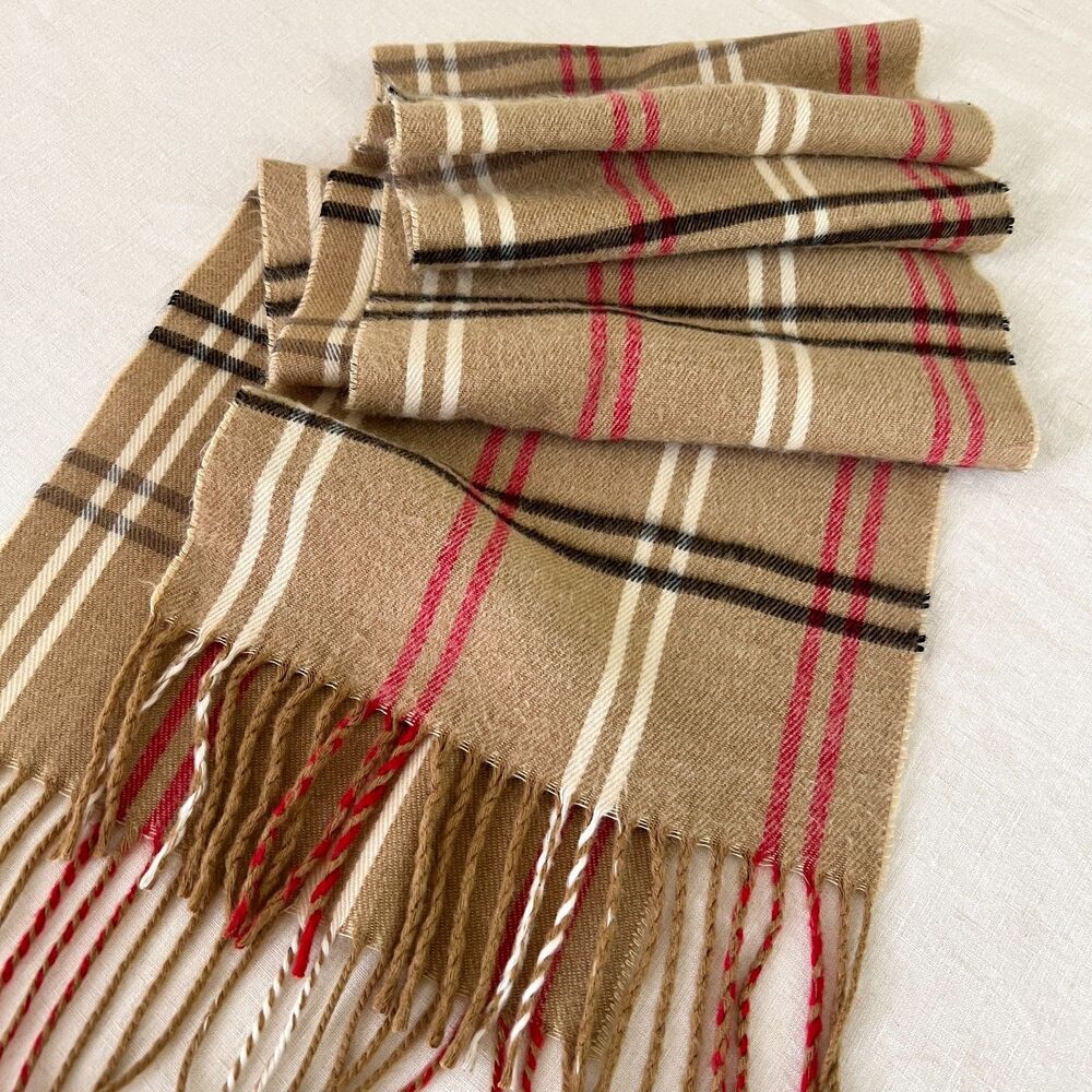 Cejon Italy Classic Camel Tartan Plaid Fringed Unisex Dark Academia Prep Scarf